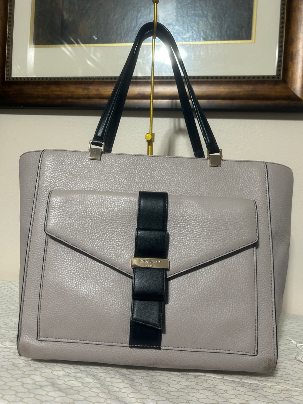kate spade Taupe and Black Leather Structured Tote